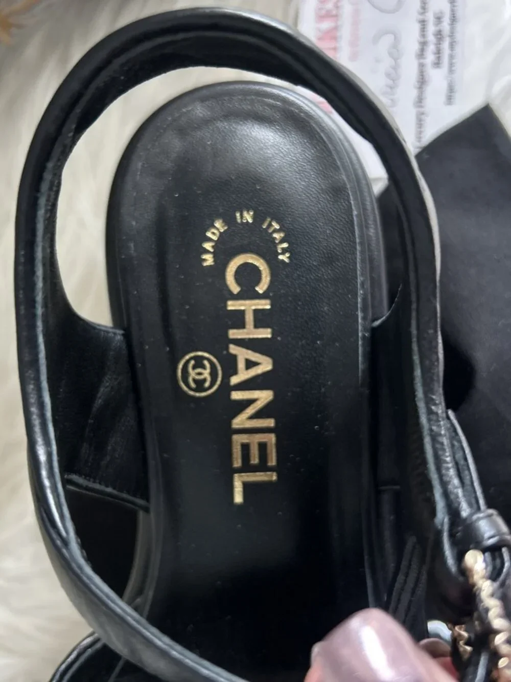 CHANEL Size 37.5 (7.5)  Lambskin Wedge Heel Sandals